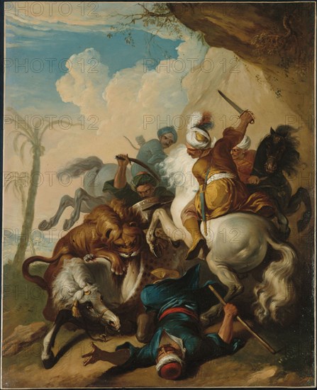 Lion hunting, between 1801 and 1900.