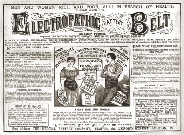 'Electropathic Battery Belt', 1886. Creator: Unknown.