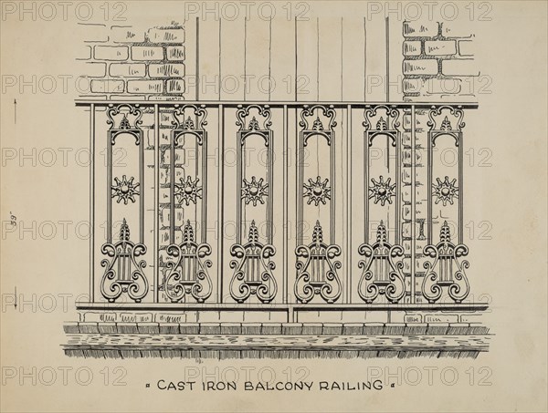 Cast Iron Balcony Railing, c. 1936.