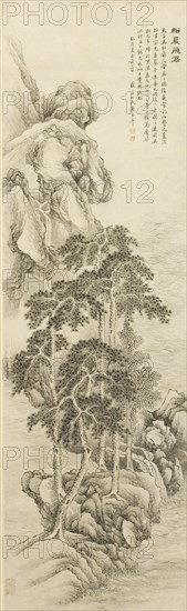 Cliff and pine trees, waterfall, 1813.