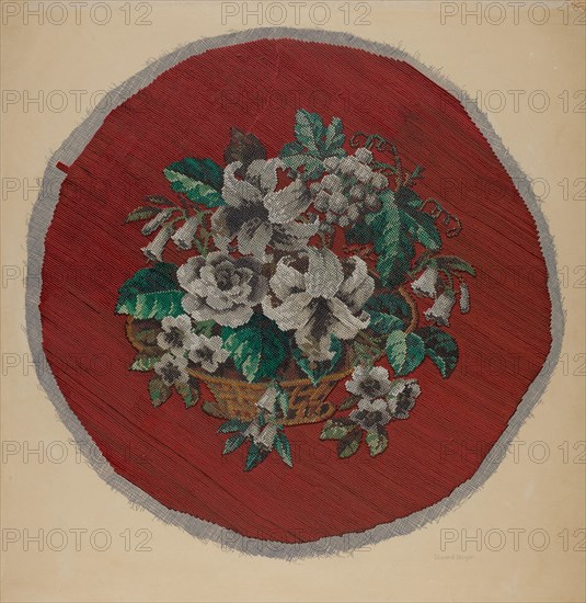 Embroidered Footstool Cover, c. 1938.