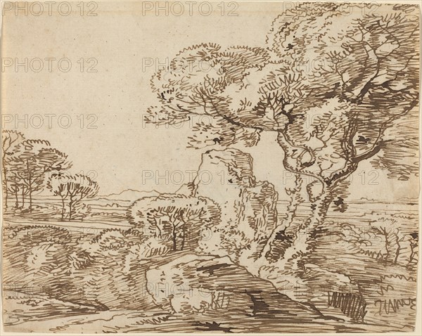 Landscape with Trees and Craggy Rocks.