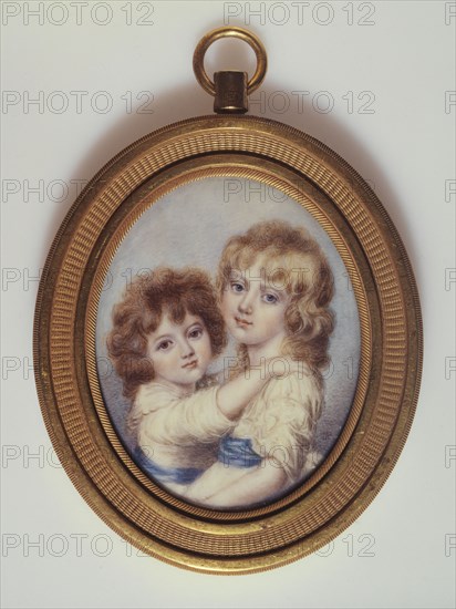 Portrait of two little girls, c1850.