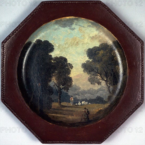 Paysage peint sur une assiette, c1794.