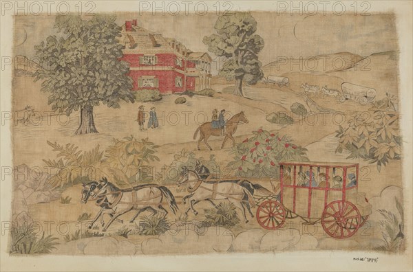 Printed Textile: Genre Scene, c. 1939.