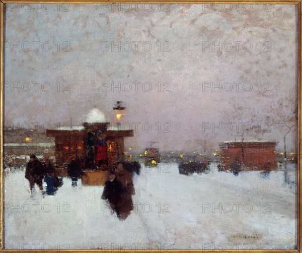 Porte Maillot; under snow, at night, c1900.