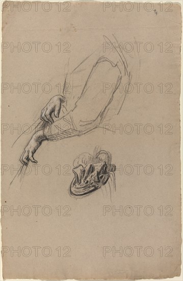 Young Woman's Hands and Beribboned Hat, 1890s.