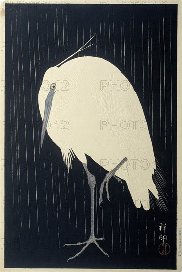 Egret in the rain, 1925-1936. Private Collection.