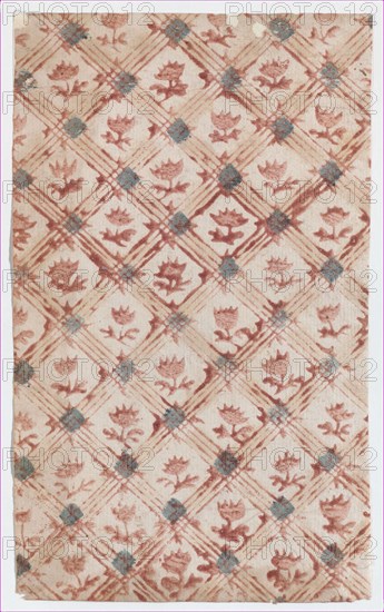 Sheet with grid and floral pattern, 19th century.