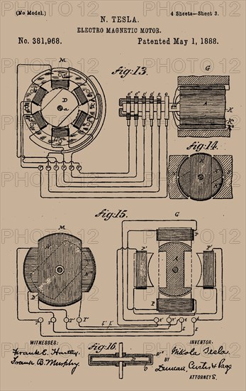 Tesla's Electro-magnetic motor patent. Private Collection.