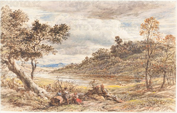 Travellers Resting by a Fallen Tree, 1852. Creator: John Linnell the Elder.