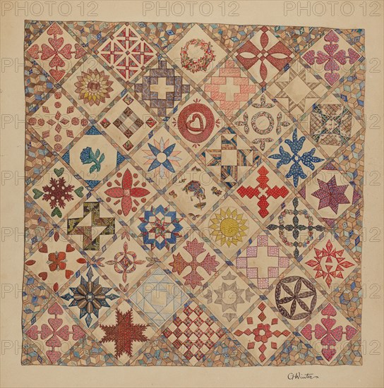 Bedspread (Detail of Center), c. 1937. Creator: Charlotte Winter.