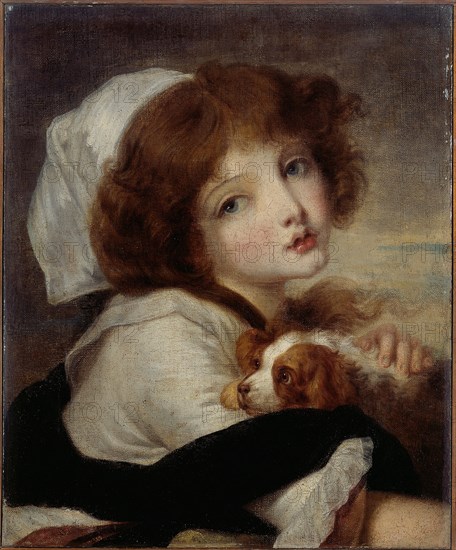 Portrait de fillette au petit chien.