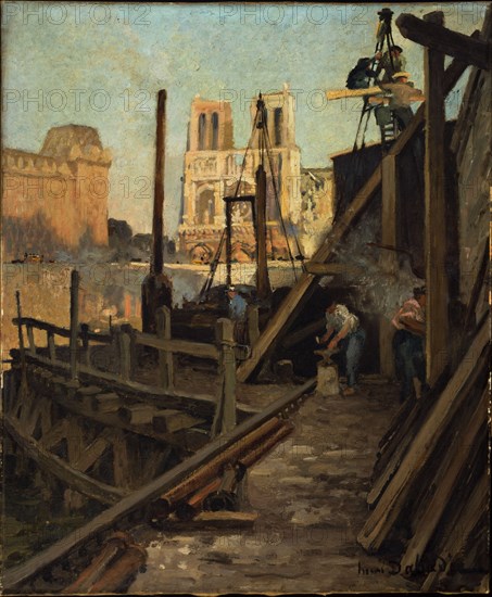 Metro works at the Quai Saint-Michel, c1906.
