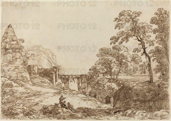 Landscape with a Pyramid and Classical Ruins.