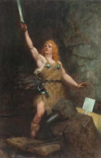 Siegfried in the forge, 1900. Private Collection.