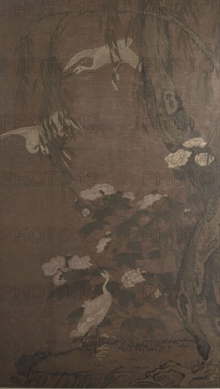 Egrets, willow and peonies, between 1700 and 1800.