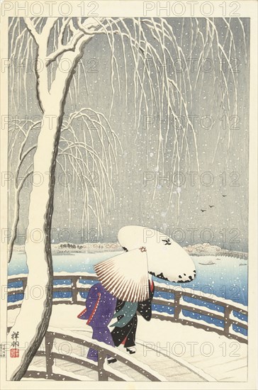 In the snow at Yanagibashi, 1927. Private Collection.