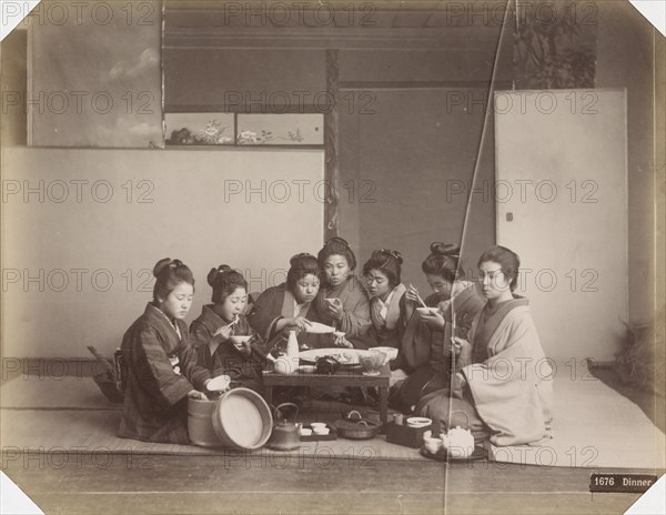 Japanese women at a meal, Between 1870 and 1890. Private Collection.