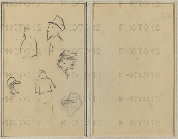 Four Heads and Two Figures [verso], 1884-1888.