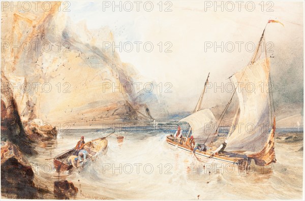French Fishing Boats off a Rocky Coast, 1833.