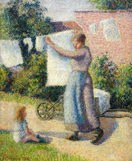 Femme étendant du linge, 1887. Creator: Pissarro, Camille (1830-1903).