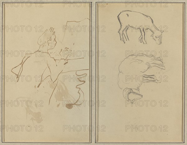 Man Playing Piano; Two Sheep [verso], 1884-1888.