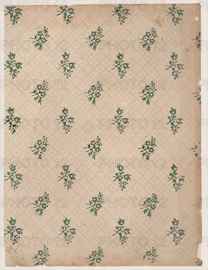 Sheet with dot grid pattern with bouquets, 19th century.
