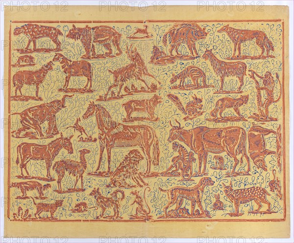 Book cover with overall pattern of animals, 19th century.
