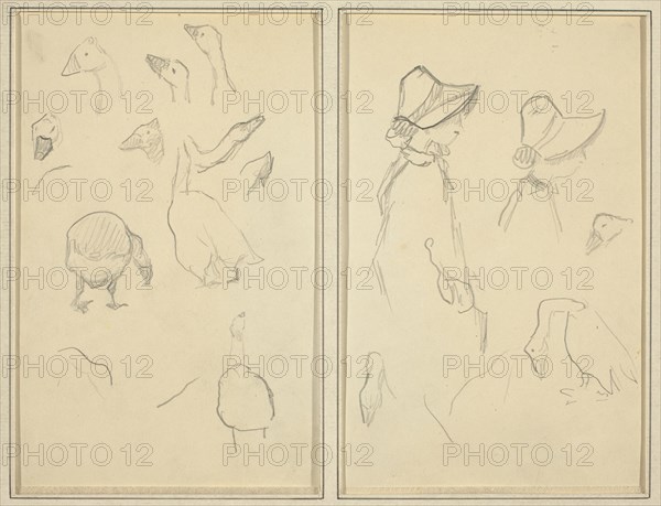 Geese; Girls in Bonnets, Geese [recto], 1884-1888.