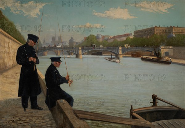 Veterans line fishing, near the Solferino bridge, 1887.
