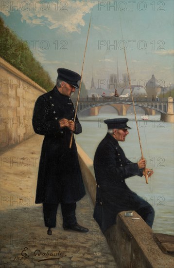 Veterans line fishing, near the Solferino bridge, 1887.