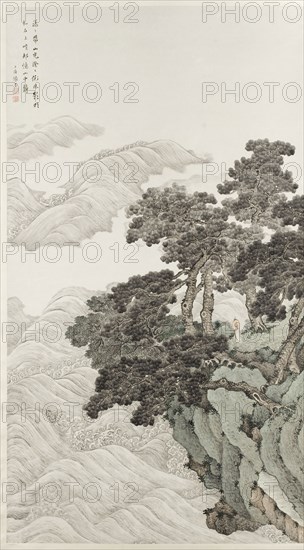 Solitary person under pines contemplating waves, 1820.