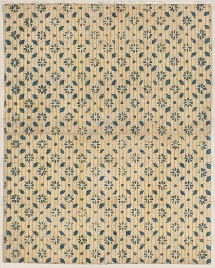 Sheet with overall floral and stripe pattern, 19th century.