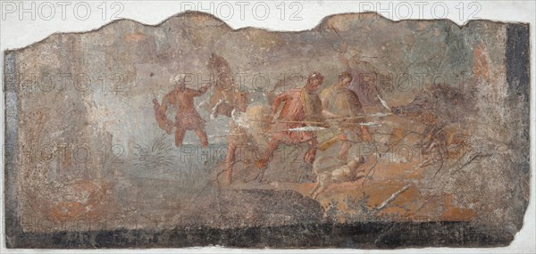 The Wild Boar Hunting, 1st century. Creator: Roman-Pompeian wall painting.