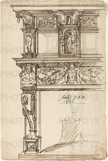 Palatial Mantelpiece with Mercury and Hope [recto], 1571.