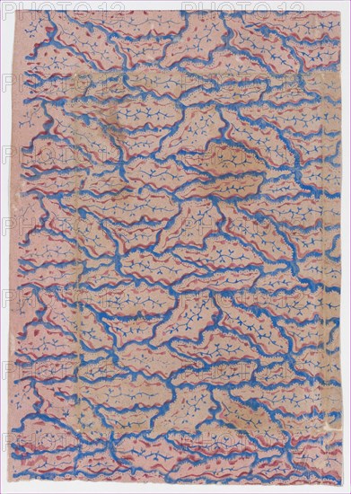 Pink sheet with overall blue abstract pattern, 19th century.