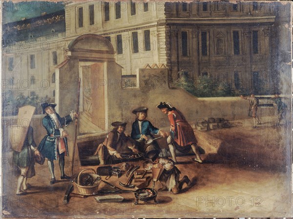 Plumbers and guards at the gate of Tuileries, around 1730.