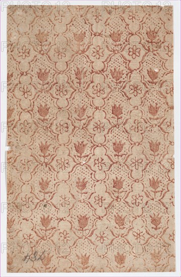 Sheet with overall lattice pattern with flowers, 19th century.