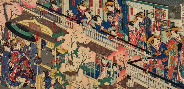 Triptych "Scene in Yoshiwara", 1870. Private Collection.