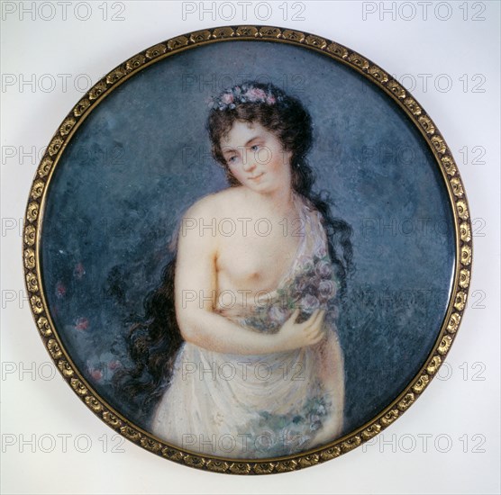 Portrait of a young brunette woman in flowers, c1790.