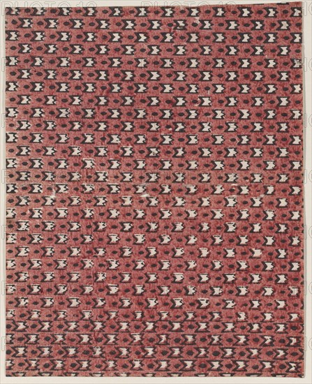 Sheet with overall red and black geometric pattern, 19th century.
