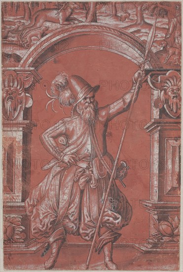 A Swiss Guard before an Ornamental Arch (recto), 1568.