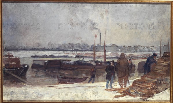 The Seine, at the Quai d'Austerlitz, snow effect, c1900.