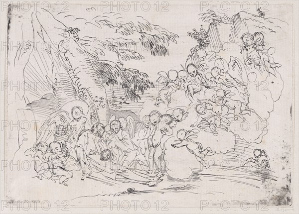 The death of Saint Pellegrino surrounded by many putti, 1700-1800.