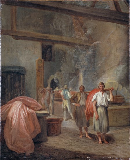 Intérieur d'un atelier de teinture, aux Gobelins, c1760.