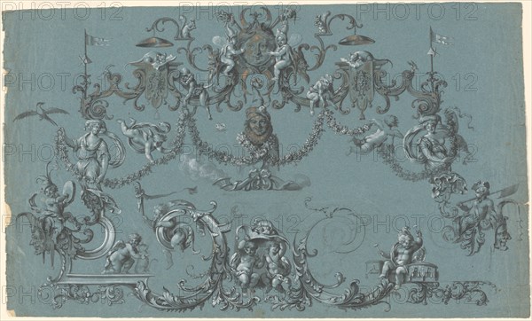 Arabesques with Frolicking Putti, Animals, and Jesters, c. 1750.