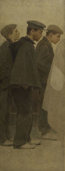 La Bouchée de pain : trois jeunes hommes de profil, c.1904.