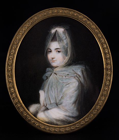Portrait d'une jeune femme en mante bleutée, c1780- 1785. \r
