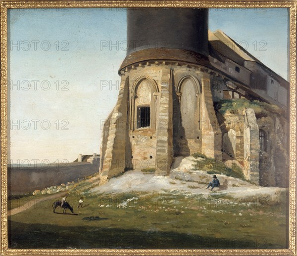 The church of Montmartre, with the Chappe telegraph tower, c1825.